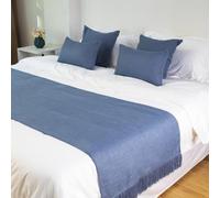 JANEMUA Camino De Cama De Hotel, Ropa De Cama Moderna De Color Liso, Suave Y Resistente A La Decoloración, para Camas Tamaño Queen, Individual Y King-Blue||48x210cm for 1.5m Bed