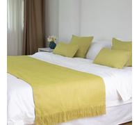 JANEMUA Camino De Cama De Hotel, Ropa De Cama Moderna De Color Liso, Suave Y Resistente A La Decoloración, para Camas Tamaño Queen, Individual Y King-Yellow||48x210cm for 1.5m Bed