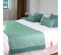 JANEMUA Camino De Cama De Hotel, Ropa De Cama Moderna De Color Liso, Suave Y Resistente A La Decoloración, para Camas Tamaño Queen, Individual Y King-Green||48x210cm for 1.5m Bed
