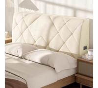 JANEMUA Funda de cabecera universal con rayas losángicas, funda de cabecera de cama suave para la piel, funda protectora a prueba de polvo elástica y lavable-White||| 1,9 m x 0,75 m