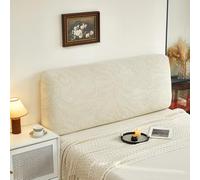 JANEMUA Jacquard Hoja Patrón Cama Cabecero Slipcover, Anti-Colisión Lavable Cabeceros Cubierta para La Decoración del Dormitorio, Universal Stretch Dustproof Protector Cubierta-Beige||150cm