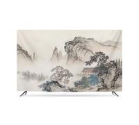JANEMUA Paisaje Chino Pintura Televisión Hood, En La Sala De Estar TV Cubierta Contra El Polvo, El Sol/El Polvo Protector De Pantalla De TV Para Varios Tipos De TV-A||58inches