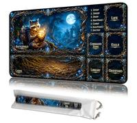 JANENFNA MTG - Tapete de juego con zonas, mapache hechicero del bosque iluminado por la luna, 24 x 14 pulgadas, tapete de juego de cartas de goma antideslizante cosido de 2 mm de grosor para juegos de