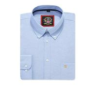 Janeo British Apparel - Camisa lisa Oxford para hombre, ajuste ligeramente cónico, cuello abotonado, manga larga, atuendo formal o casual, estilo inglés, Azul Océano, M