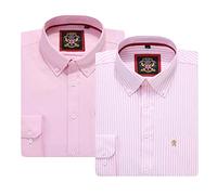 JANEO BRITISH APPAREL Nos Tibi Serviat UK Co Camisa de manga larga para hombre, Oxford inglés, con botones, auténtica tela Oxford, formal o casual., 2 pq Plain+Rayas Tickle Me Rosa, XL