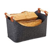 Janety Cesta de Leña, 60 L Cesta de fieltro Fieltro extra grueso y asa reforzada, Cesto de Fieltro Plegable para Bolsas de la Compra, Madera, Periódicos, 45*32*40cm