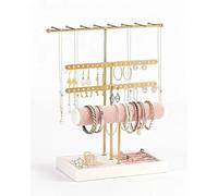 Janety Expositor de Joyas de 4 Niveles Dorado con Soporte para Pulseras de Cuero, Soporte Extraíble en Forma de T para Pulseras, Collares, Relojes y Anillos