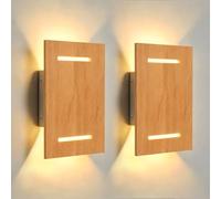 JaneYi 2 piezas Aplique de Pared Interior Madera Natural LED 7W 3000K | JaneYi Blanco Cálido Luz Arriba y Abajo Lámpara de Pared para Dormitorio Salón Pasillo Escalera