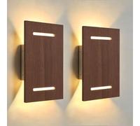 JaneYi 2 piezas Aplique de Pared Interior Madera Oscura LED 7W 3000K | JaneYi Blanco Cálido Luz Arriba y Abajo Lámpara de Pared para Dormitorio Salón Pasillo Escalera