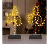 JaneYi 2 Piezas Lámpara de Mesa de Navidad Lámparas Árbol de Navidad de Metal Funciona con Pilas Lámpara LED Árbol de Navidad Luz Blanco Cálido Decoración Navideña Interior para Alféizar Salón Comedor