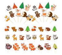 JaneYi 48 Piezas Cupcake Topper Decoración para Tartas de Cumpleaños Animales Jungla Cake Topper Decoración de Pastel Cumpleaños Topper Tarta Infantil para Niños Niñas Baby Shower