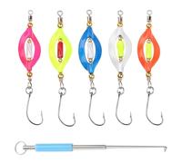 JaneYi 5 Piezas Cucharillas de Pesca Trucha Señuelos Spinner Bait Pesca UV-Activo y Autoluminiscente Cebos Artificiales para Truchas con Gancho Simple Incluye Quitaganchos y Caja