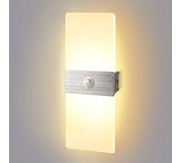 JaneYi Aplique de Pared Interior Luz LED con Sensor de Movimiento 12W Lámpara de Pared Moderna Blanco Cálido 3000K Acrílico Aluminio para Pasillo Escaleras Balcón Salón Entrada