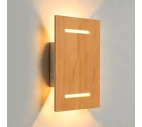 JaneYi Aplique de Pared Interior Madera Natural LED 7W 3000K Blanco Cálido | Luz Arriba y Abajo Lámpara de Pared para Dormitorio Salón Pasillo Escalera