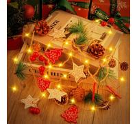 JaneYi Guirnalda de Luces LED Piñas Navidad 3M 30 LED Blanco Cálido Decoración Navideña Interior a Pilas con Iluminación Luces de Navidad para Mesa Ventana Chimenea Marco de Puerta Guirnalda