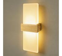 JaneYi Lámpara de Pared Interior LED 12W Blanco Cálido 3000K Aplique Pared Luz Arriba y Abajo Moderna en Acrílico con Carcasa de Madera Iluminación Indirecta para Pasillo Escalera Salón Dormitorio