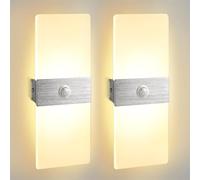 JaneYi Pack de 2 Aplique de Pared Interior Luz LED con Sensor de Movimiento 12W Lámpara de Pared Moderna Blanco Cálido 3000K Acrílico Aluminio para Pasillo Escaleras Balcón Salón Entrada