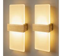 JaneYi Pack de 2 Lámpara de Pared Interior LED 12W Blanco Cálido 3000K Lámpara de Muro Up & Down Moderna en Acrílico con Carcasa de Madera Iluminación Indirecta para Pasillo Escalera Salón Dormitorio