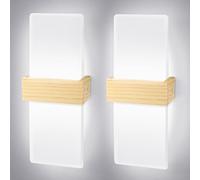 JaneYi Pack de 2 Lámpara de Pared Interior LED 12W Blanco Frío 6500K Lámpara de Muro Up & Down Moderna en Acrílico con Carcasa de Madera Iluminación Indirecta para Pasillo Escalera Salón Dormitorio