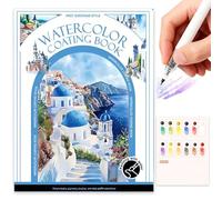 JanFebMar Pintura con Libros Agua, Bloc de Acuarelas Adultos Principiantes, Block de Papel Para Acuarela con 12 Colores Incluidos, Libro Anti Estrés Para Relajación y Pintura
