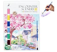 JanFebMar Pintura con Libros Agua, Bloc de Acuarelas Adultos Principiantes, Block de Papel Para Acuarela con 16 Colores Incluidos, Libro Anti Estrés Para Relajación y Pintura