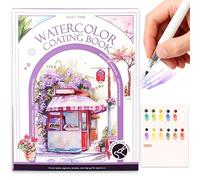 JanFebMar Pintura con Libros Agua, Bloc de Acuarelas Adultos Principiantes, Block de Papel Para Acuarela con 12 Colores Incluidos, Libro Anti Estrés Para Relajación y Pintura