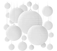 Jangostor 20 Pieza Blanco Linternas de Papel Linterna de Papel Redonda, 15 CM, 20 CM, 25 CM, 30 CM Diferentes tamaños Linternas de Papel Colgantes para Bodas Cumpleaños Celebraciones Jardín