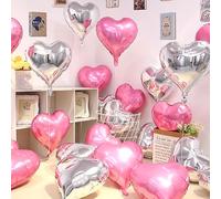 Jangostor 60 piezas globos de lámina en forma de corazón, 25 cm rosa & plateado globo de lámina de corazón globos en forma de corazón Para fiesta de bodas de compromiso de cumpleaños de San Valentín