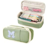 Janhavi Caja de lápices con inicial de gran capacidad, buen regalo para amigos, buenos regalos para hija, regalos para mejores amigas, verde, M
