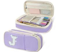 Janhavi Estuche con inicial de gran capacidad Oxford de alta calidad, bonito estuche estético para suministros escolares especiales, organizador de papelería de colores, regalos para niñas, mujeres y