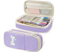 Janhavi Estuche para lápices con inicial, estuche estético para niñas, cosas preparadas para el regreso a clases, regalo de moda para cumpleaños, Navidad, día de Acción de Gracias, morado I