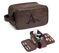 Janhavi Neceser para hombre, impermeable, de cuero personalizado, con iniciales grabadas y montaña, bolsa de viaje para hombre, Marrón oscuro, 12 x 7.2 x 6.5 inches, A