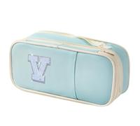 Janhavi Preppy - Estuche para lápices con cremallera, suministros escolares esenciales para el regreso a clases, estuche estético rosa para adolescentes, niñas, niños y adultos, azul V