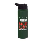Janice On The Nice List Funny Christmas Janice Nombre Stainless Steel Insulated Water Bottle