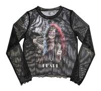 Janis Joplin - Top Crop Pearl Garden de Malla de Manga Larga para Mujer (M) (Negro)