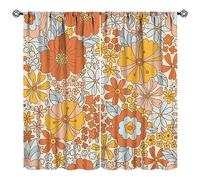 JanJCurt Cortinas Opacas Retro Florales de los años 70, Hippie, Verano, con Flores de Poder, Estampado Bohemio, adecuadas para el hogar, Dormitorio, Ventana, decoración estética Abstracta, 2 Paneles