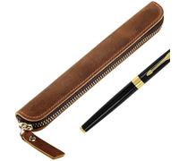 JANKOW Estuche de cuero para bolígrafos hecho a mano, soporte de cuero para bolígrafo individual, estuche de piel auténtica, organizador de pluma estilográfica, funda de funda vintage para pluma