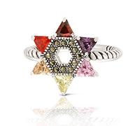 jankuo Jewelry Rodio Multicolor Circonita Cúbica ESTRELLA DE DAVID judío Anillo Diseño de cuerda