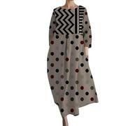 Janly Ropa Verano Mujer Vestidos Boho Chic Vestido Suelto con Cuello y Manga Larga para Mujer, Estampado con Cuello en V Vestido Manga Corta Vestidos Mujer Verano (Grey, XXXL)