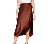 Janly Skirt for Women UK,Women's Satin Elastic High Waist Asymmetrical Ruffle Hem Pleated A-Line Flare High Low Midi Skirt Evening Wedding Party ESJAM86