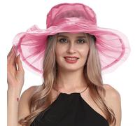 Janly Women Organza Derby Hat Laciness Wide Brim Summer Sun Cap for Bridal Wedding Church Tea Party ESJAXA32