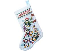 Janlynn Penguin Joy Stocking Counted Cross Stitch Kit, Metal, Azul Claro, 12x1x9 Inches