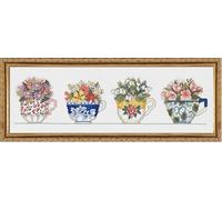 Janlynn Row of Teacups Counted Cross Stitch Kit-20"X5" 14 Count