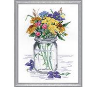 Janlynn Tarro de Flores Silvestres Wildflower Jar-Kit de Punto de Cruz, Algodón, Multicolor, 20.3 x 25.5 x 0.1 cm