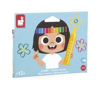 Janod - 12 tizas de colores jumbo para colorear para niños, a partir de 12 meses - Lápices de gran tamaño y forma triangular para un fácil agarre - Ideal para los primeros dibujos - J07401