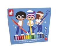 Janod - 18 rotuladores de Larga duración - Punta Bloqueada y cónica para Diferentes grosores de Trazo - Tinta Lavable - Manualidades y Actividades Creativas - A Partir de 3 años - J07407