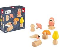 Janod 2 Pájaros y 3 Setas de Enroscar-Juguete de Estímulo y Primera Infancia-Madera FSC-Colaboración WWF-A Partir de 18 Meses, J08643, Multicolor, Talla única (JURATOYS