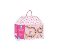 Janod - 4 Joyas de Madera para Crear Rainbow Land - Los Primeros Talleres de Joyería - Creación de Joyas DIY - Kit de Manualidades Creativas para Niños - Aprendizaje de Motricidad Fina y Concentración - A Partir de 4 años - J09129