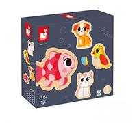 Janod 4 Madera de 2 a 5 Piezas-Puzles Animales de Compañía Infantiles-Juegos Educativos-Juguetes Primera Infancia-A Partir de 18 Meses, J07115, Multicolor (JURATOYS