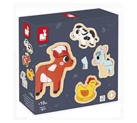 Janod 4 Madera de 2 a 5 Piezas-Puzles Animales de la Granja Niños-Juegos Educativos-Juguetes Estímulo-A Partir de 18 Meses, J07114, Multicolor, Small (JURATOYS